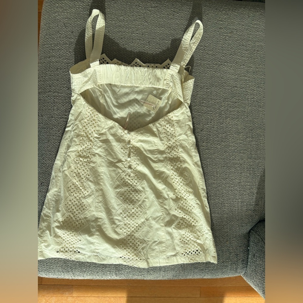 Free People Ivory Eyelet Mini Dress Square Neck Cutout Back Size M - Picture 13 of 15